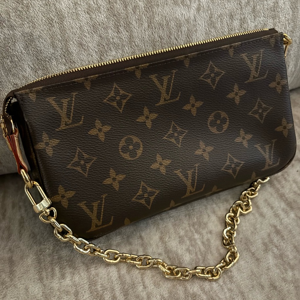 Louis Vuitton Brown Monogram Pouch with Gold Accents